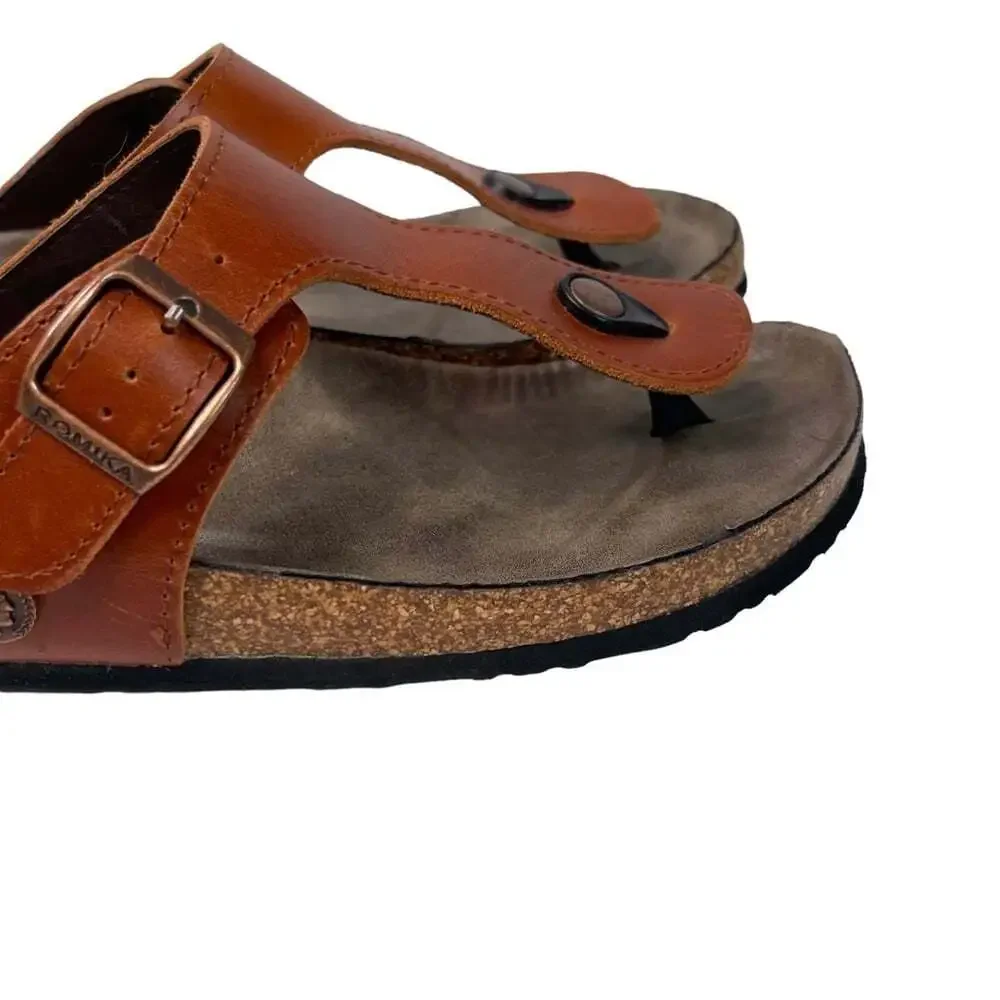 Romika Roemer Womens Brown Rust Leather Slide On Thong Sandals Size 6 Euro 37